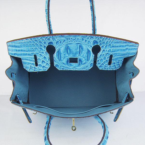 Replica Hermes Birkin 30CM Crocodile Head Veins Bag Light Blue 6088 On Sale